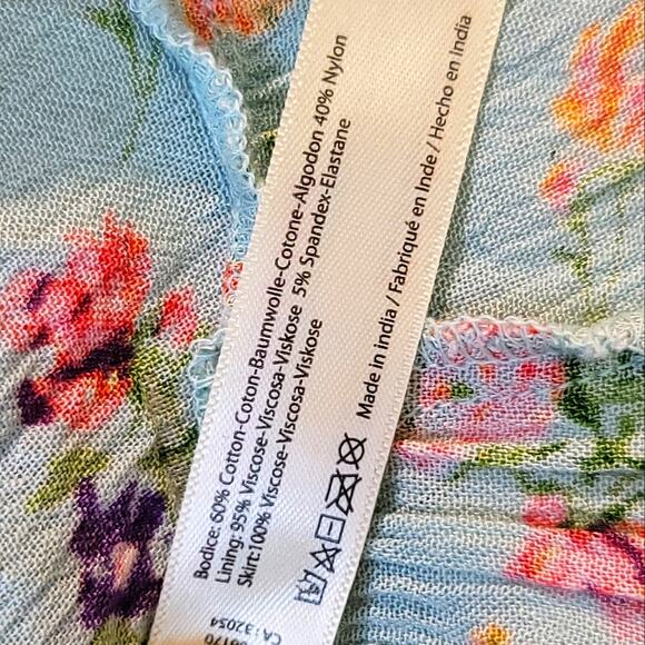 FP Intimately Free People Adella Mini Slip Dress Sz Large Blue Floral Ruffle - Picture 14 of 16